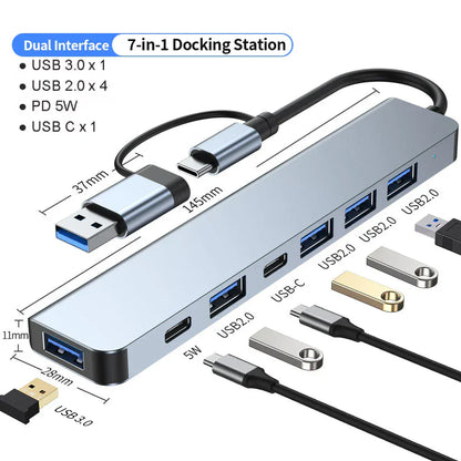 USB C Hub USB Hub 3.0, Aluminum 7 in 1 USB Extender USB C Hub USB Hub 3.0, Aluminum 7 in 1 USB Extender