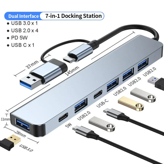 USB C Hub USB Hub 3.0, Aluminum 7 in 1 USB Extender USB C Hub USB Hub 3.0, Aluminum 7 in 1 USB Extender