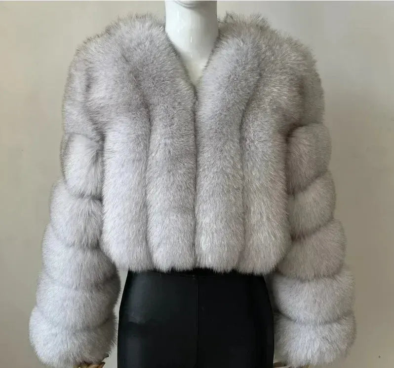 V-Neck Faux Fox Fur Coat - Long Sleeve Winter Jacket | Wahooly V-Neck Faux Fox Fur Coat - Long Sleeve Winter Jacket for Women