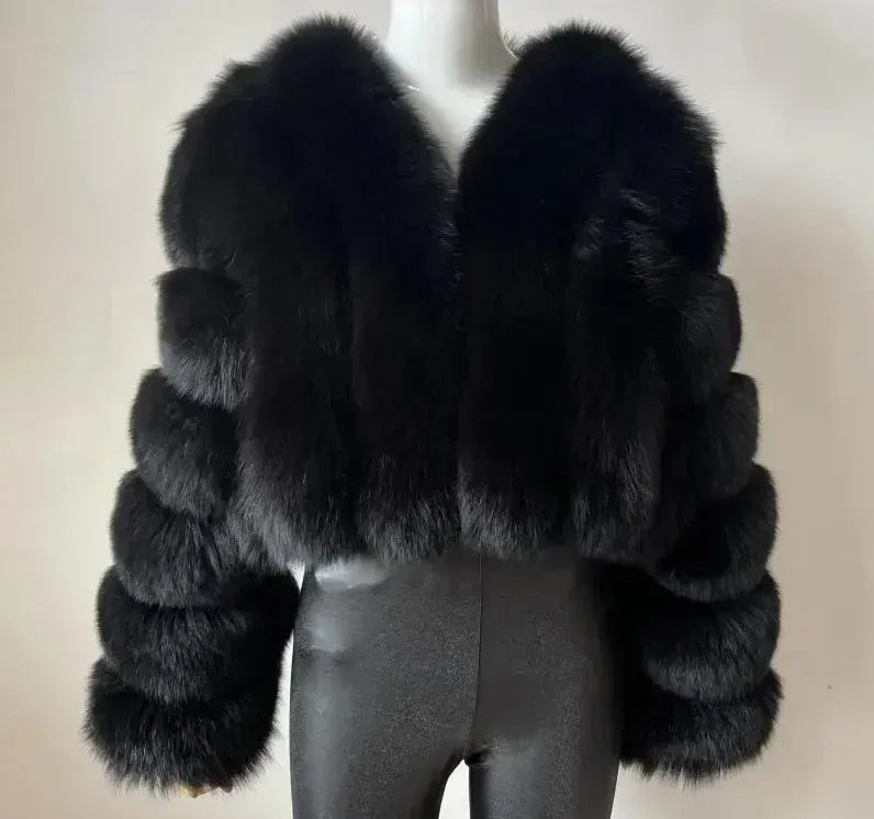V-Neck Faux Fox Fur Coat - Long Sleeve Winter Jacket | Wahooly V-Neck Faux Fox Fur Coat - Long Sleeve Winter Jacket for Women