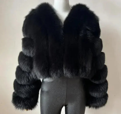 V-Neck Faux Fox Fur Coat - Long Sleeve Winter Jacket | Wahooly V-Neck Faux Fox Fur Coat - Long Sleeve Winter Jacket for Women