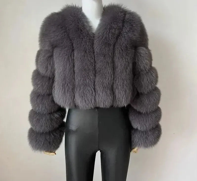 V-Neck Faux Fox Fur Coat - Long Sleeve Winter Jacket | Wahooly V-Neck Faux Fox Fur Coat - Long Sleeve Winter Jacket for Women