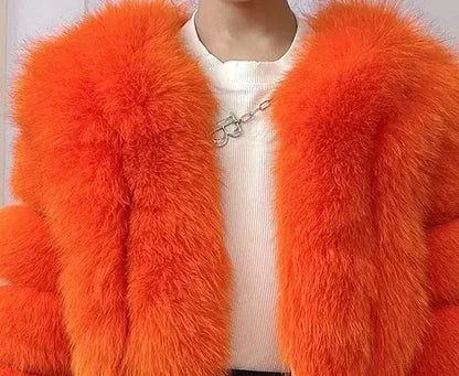 V-Neck Faux Fox Fur Coat - Long Sleeve Winter Jacket | Wahooly V-Neck Faux Fox Fur Coat - Long Sleeve Winter Jacket for Women