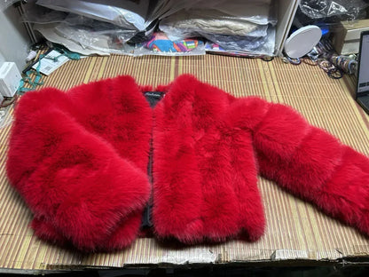 V-Neck Faux Fox Fur Coat - Long Sleeve Winter Jacket | Wahooly V-Neck Faux Fox Fur Coat - Long Sleeve Winter Jacket for Women