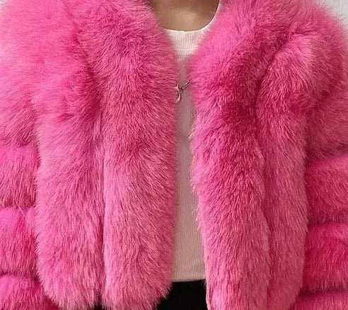 V-Neck Faux Fox Fur Coat - Long Sleeve Winter Jacket | Wahooly V-Neck Faux Fox Fur Coat - Long Sleeve Winter Jacket for Women