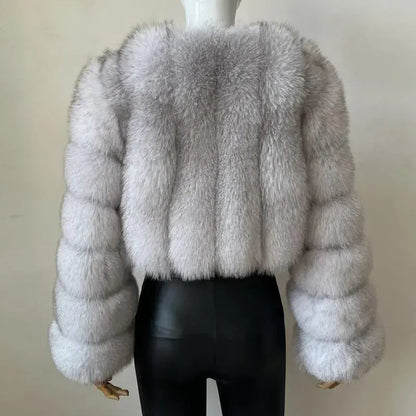V-Neck Faux Fox Fur Coat - Long Sleeve Winter Jacket | Wahooly V-Neck Faux Fox Fur Coat - Long Sleeve Winter Jacket for Women