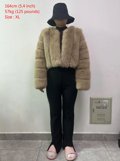 V-Neck Faux Fox Fur Coat - Long Sleeve Winter Jacket | Wahooly V-Neck Faux Fox Fur Coat - Long Sleeve Winter Jacket for Women