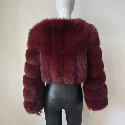 V-Neck Faux Fox Fur Coat - Long Sleeve Winter Jacket | Wahooly V-Neck Faux Fox Fur Coat - Long Sleeve Winter Jacket for Women