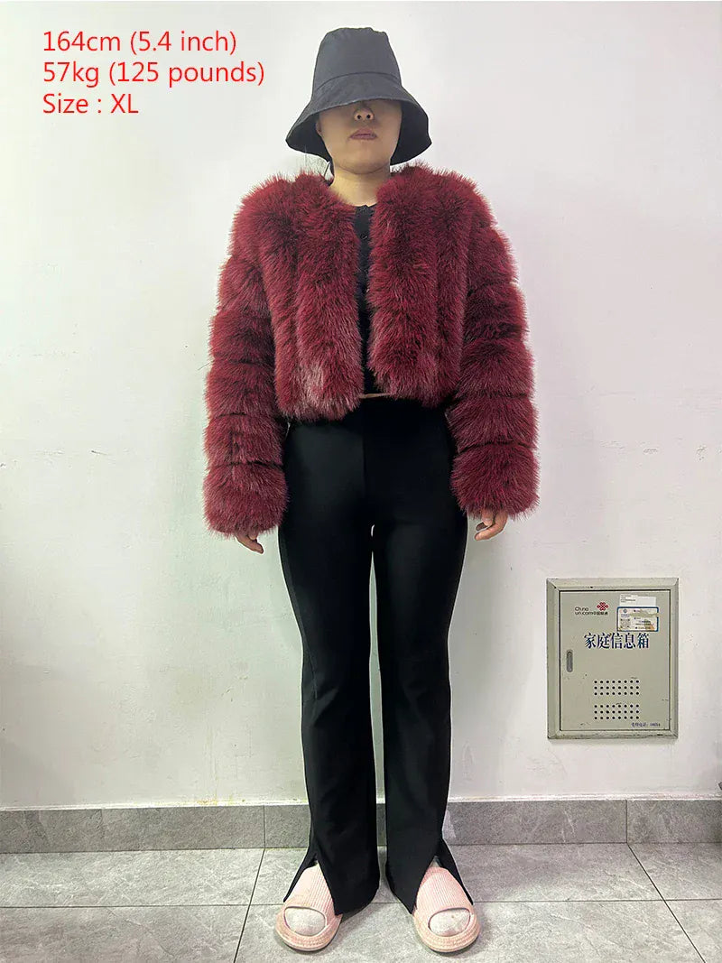 V-Neck Faux Fox Fur Coat - Long Sleeve Winter Jacket | Wahooly V-Neck Faux Fox Fur Coat - Long Sleeve Winter Jacket for Women