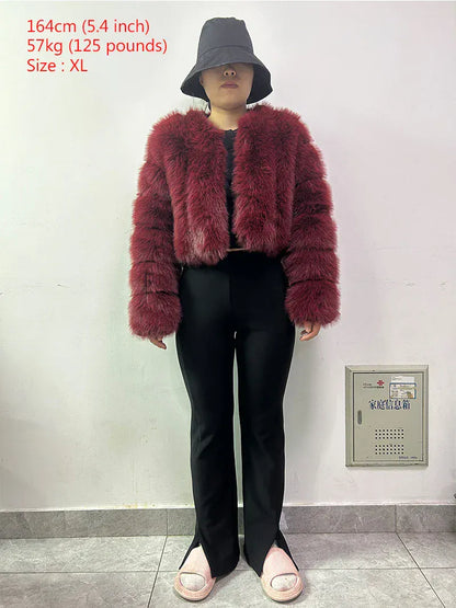 V-Neck Faux Fox Fur Coat - Long Sleeve Winter Jacket | Wahooly V-Neck Faux Fox Fur Coat - Long Sleeve Winter Jacket for Women