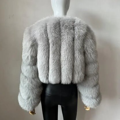 V-Neck Faux Fox Fur Coat - Long Sleeve Winter Jacket | Wahooly V-Neck Faux Fox Fur Coat - Long Sleeve Winter Jacket for Women
