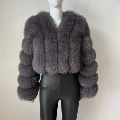 V-Neck Faux Fox Fur Coat - Long Sleeve Winter Jacket | Wahooly V-Neck Faux Fox Fur Coat - Long Sleeve Winter Jacket for Women