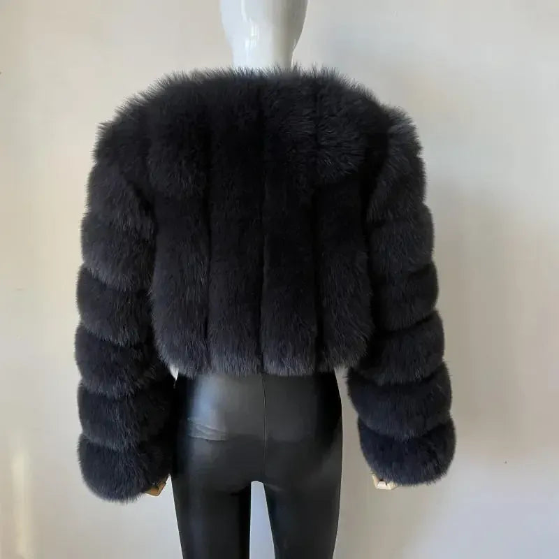 V-Neck Faux Fox Fur Coat - Long Sleeve Winter Jacket | Wahooly V-Neck Faux Fox Fur Coat - Long Sleeve Winter Jacket for Women