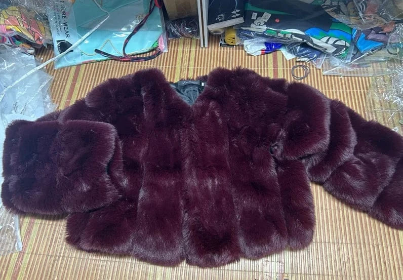 V-Neck Faux Fox Fur Coat - Long Sleeve Winter Jacket | Wahooly V-Neck Faux Fox Fur Coat - Long Sleeve Winter Jacket for Women