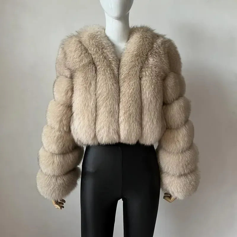 V-Neck Faux Fox Fur Coat - Long Sleeve Winter Jacket | Wahooly V-Neck Faux Fox Fur Coat - Long Sleeve Winter Jacket for Women