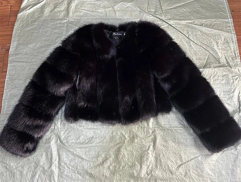 V-Neck Faux Fox Fur Coat - Long Sleeve Winter Jacket | Wahooly V-Neck Faux Fox Fur Coat - Long Sleeve Winter Jacket for Women