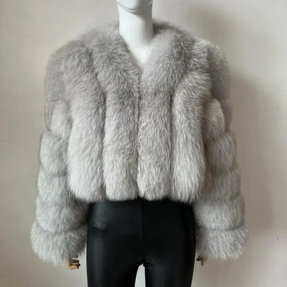 V-Neck Faux Fox Fur Coat - Long Sleeve Winter Jacket | Wahooly V-Neck Faux Fox Fur Coat - Long Sleeve Winter Jacket for Women
