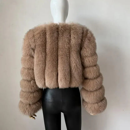 V-Neck Faux Fox Fur Coat - Long Sleeve Winter Jacket | Wahooly V-Neck Faux Fox Fur Coat - Long Sleeve Winter Jacket for Women