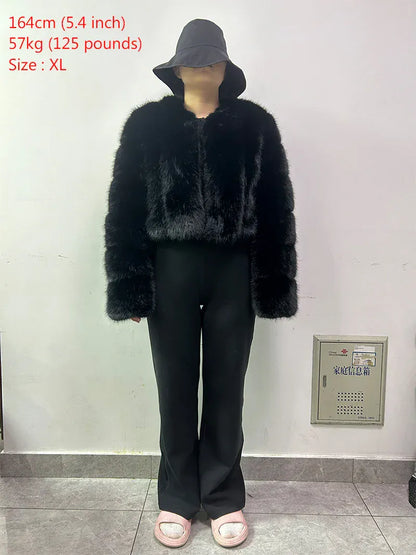 V-Neck Faux Fox Fur Coat - Long Sleeve Winter Jacket | Wahooly V-Neck Faux Fox Fur Coat - Long Sleeve Winter Jacket for Women