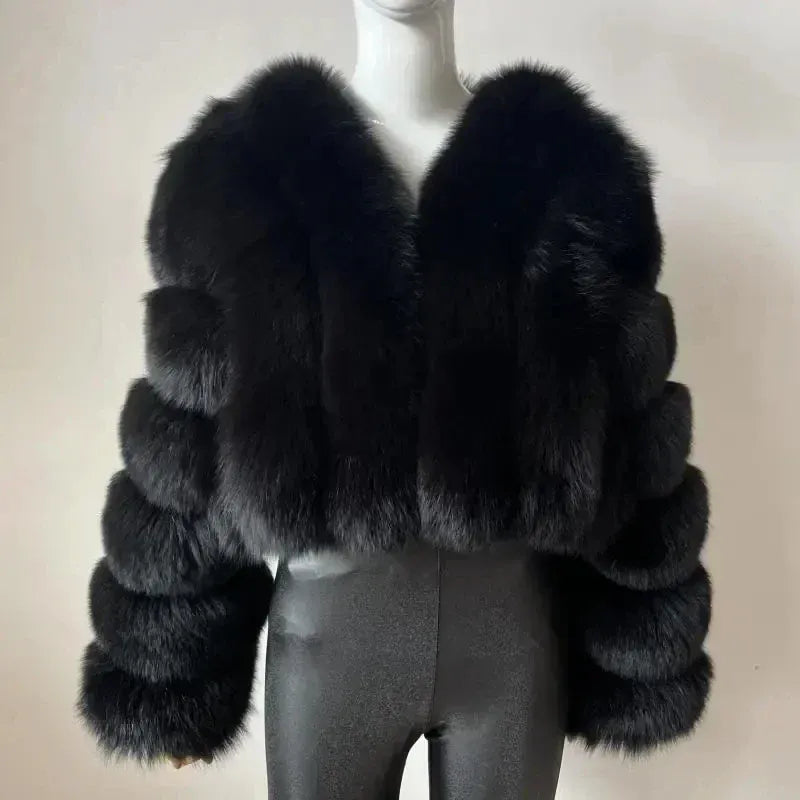 V-Neck Faux Fox Fur Coat - Long Sleeve Winter Jacket | Wahooly V-Neck Faux Fox Fur Coat - Long Sleeve Winter Jacket for Women