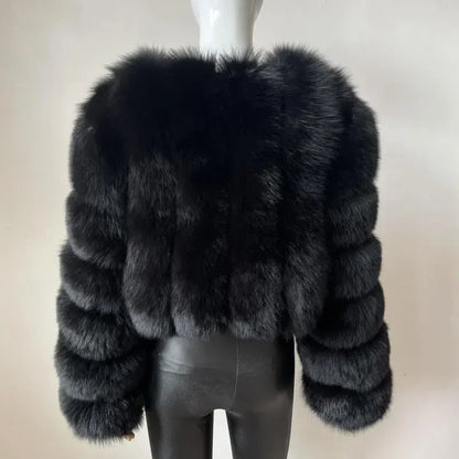 V-Neck Faux Fox Fur Coat - Long Sleeve Winter Jacket | Wahooly V-Neck Faux Fox Fur Coat - Long Sleeve Winter Jacket for Women