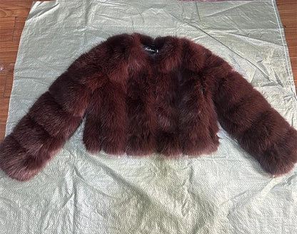 V-Neck Faux Fox Fur Coat - Long Sleeve Winter Jacket | Wahooly V-Neck Faux Fox Fur Coat - Long Sleeve Winter Jacket for Women
