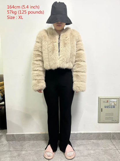 V-Neck Faux Fox Fur Coat - Long Sleeve Winter Jacket | Wahooly V-Neck Faux Fox Fur Coat - Long Sleeve Winter Jacket for Women