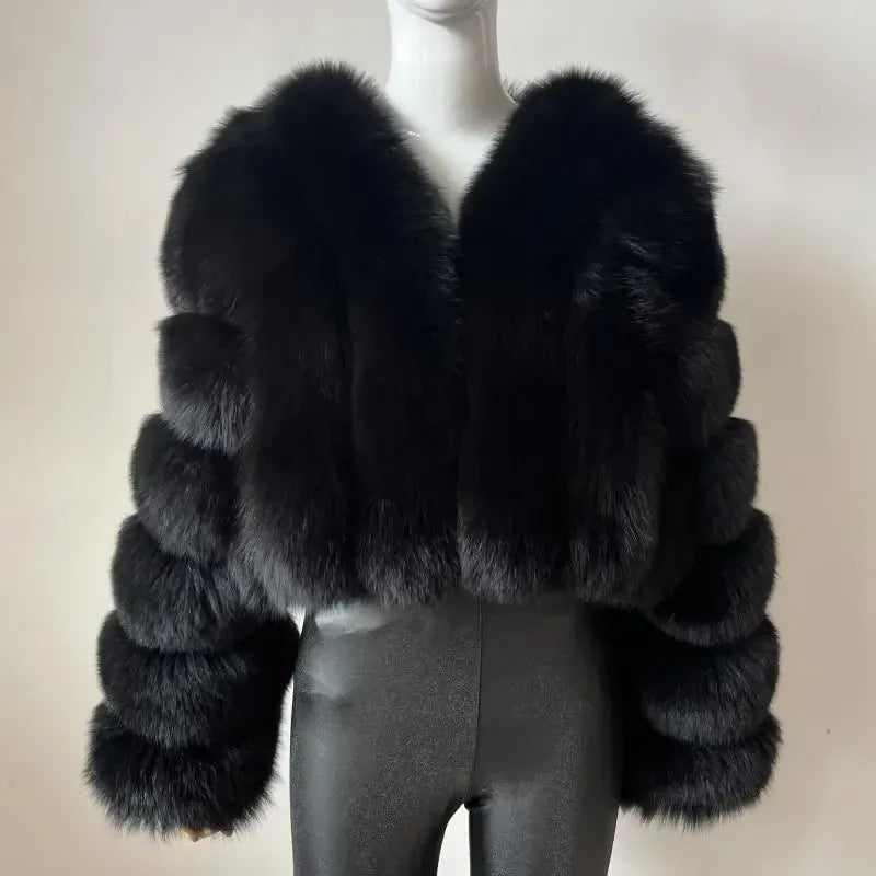 V-Neck Faux Fox Fur Coat - Long Sleeve Winter Jacket | Wahooly V-Neck Faux Fox Fur Coat - Long Sleeve Winter Jacket for Women