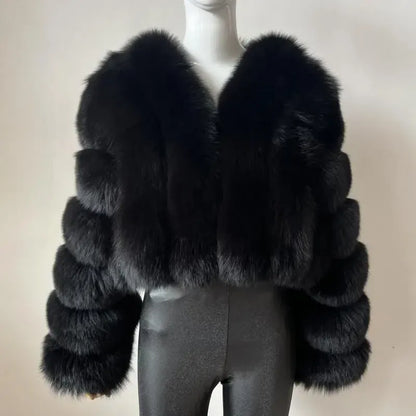 V-Neck Faux Fox Fur Coat - Long Sleeve Winter Jacket | Wahooly V-Neck Faux Fox Fur Coat - Long Sleeve Winter Jacket for Women