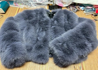 V-Neck Faux Fox Fur Coat - Long Sleeve Winter Jacket | Wahooly V-Neck Faux Fox Fur Coat - Long Sleeve Winter Jacket for Women