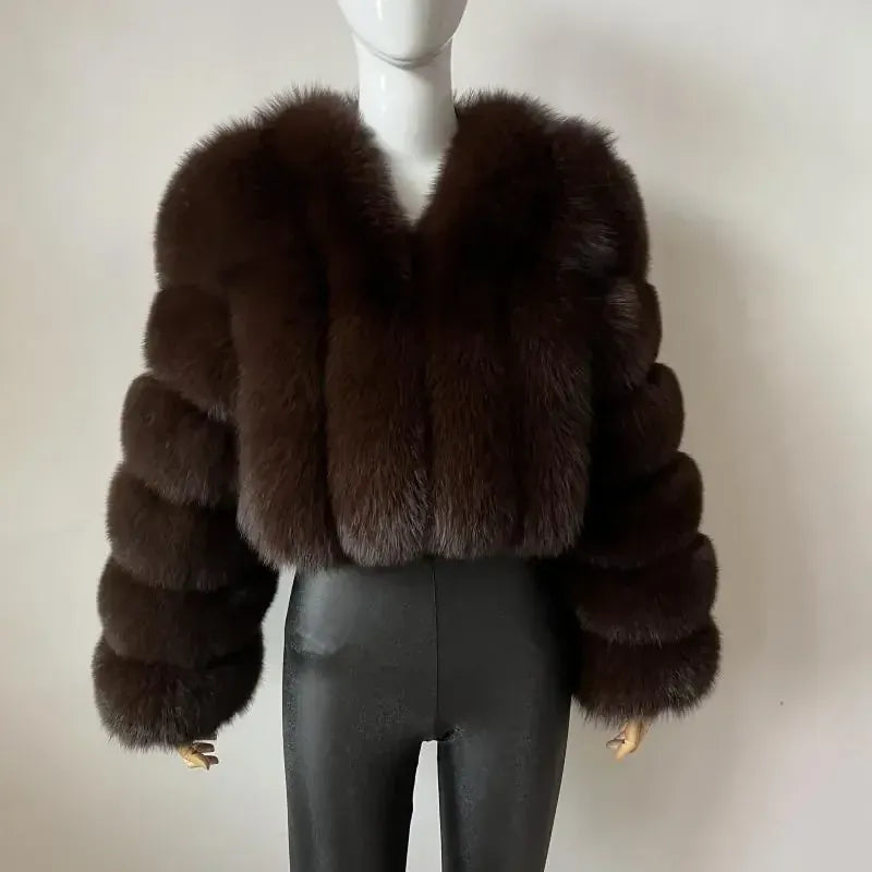 V-Neck Faux Fox Fur Coat - Long Sleeve Winter Jacket | Wahooly V-Neck Faux Fox Fur Coat - Long Sleeve Winter Jacket for Women