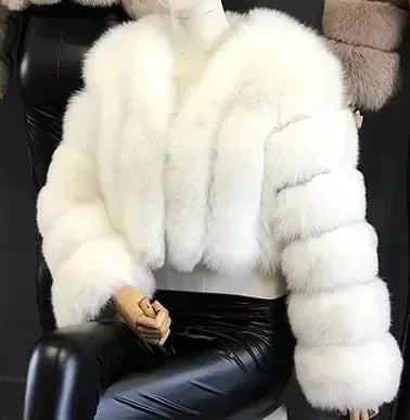 V-Neck Faux Fox Fur Coat - Long Sleeve Winter Jacket | Wahooly V-Neck Faux Fox Fur Coat - Long Sleeve Winter Jacket for Women