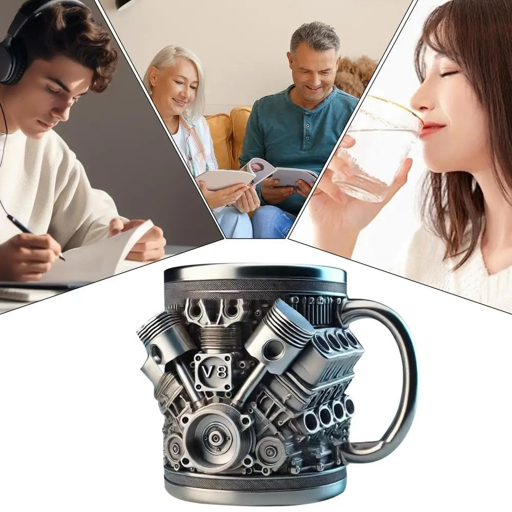 V6 V8 Engine Coffee Mug — Insulated Stainless Steel Cup for Car Lovers V6 & V8 Engine Coffee Mug — Stainless Steel Insulated Cup for Car Lovers & Gearheads
