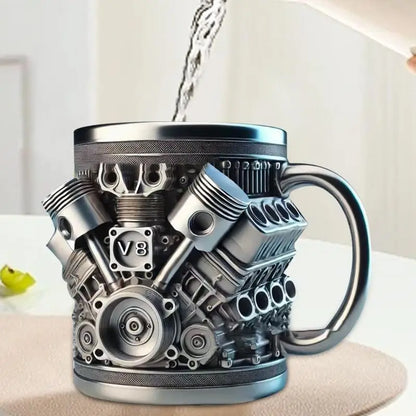 V6 V8 Engine Coffee Mug — Insulated Stainless Steel Cup for Car Lovers V6 & V8 Engine Coffee Mug — Stainless Steel Insulated Cup for Car Lovers & Gearheads