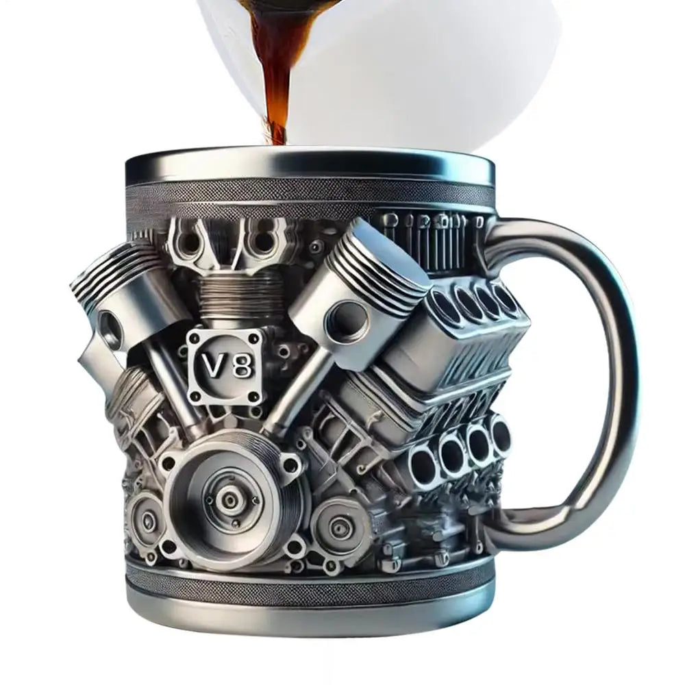 V6 V8 Engine Coffee Mug — Insulated Stainless Steel Cup for Car Lovers V6 & V8 Engine Coffee Mug — Stainless Steel Insulated Cup for Car Lovers & Gearheads
