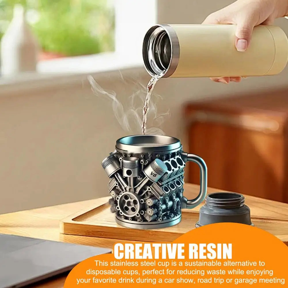 V6 V8 Engine Coffee Mug — Insulated Stainless Steel Cup for Car Lovers V6 & V8 Engine Coffee Mug — Stainless Steel Insulated Cup for Car Lovers & Gearheads