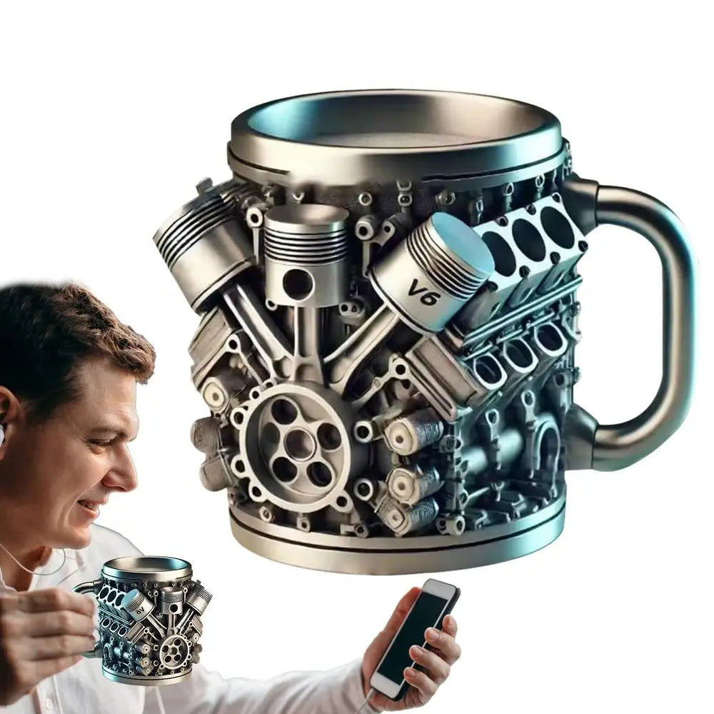 V6 V8 Engine Coffee Mug — Insulated Stainless Steel Cup for Car Lovers V6 & V8 Engine Coffee Mug — Stainless Steel Insulated Cup for Car Lovers & Gearheads