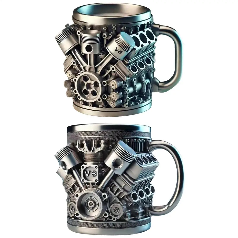 V6 V8 Engine Coffee Mug — Insulated Stainless Steel Cup for Car Lovers V6 & V8 Engine Coffee Mug — Stainless Steel Insulated Cup for Car Lovers & Gearheads
