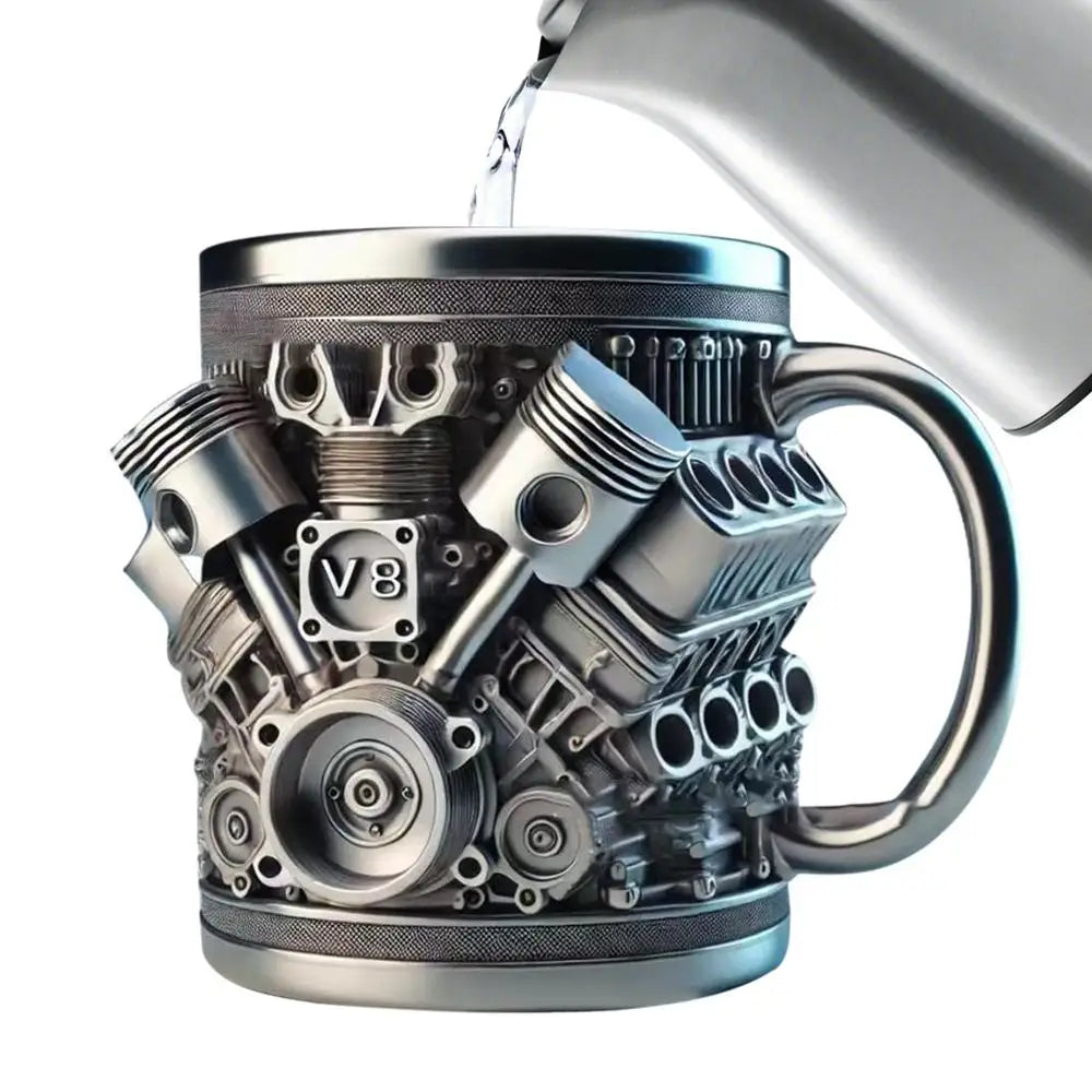 V6 V8 Engine Coffee Mug — Insulated Stainless Steel Cup for Car Lovers V6 & V8 Engine Coffee Mug — Stainless Steel Insulated Cup for Car Lovers & Gearheads