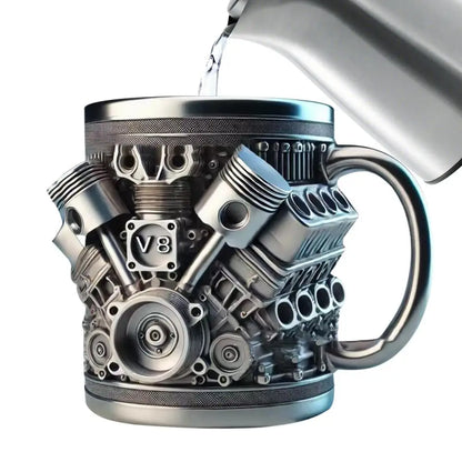 V6 V8 Engine Coffee Mug — Insulated Stainless Steel Cup for Car Lovers V6 & V8 Engine Coffee Mug — Stainless Steel Insulated Cup for Car Lovers & Gearheads