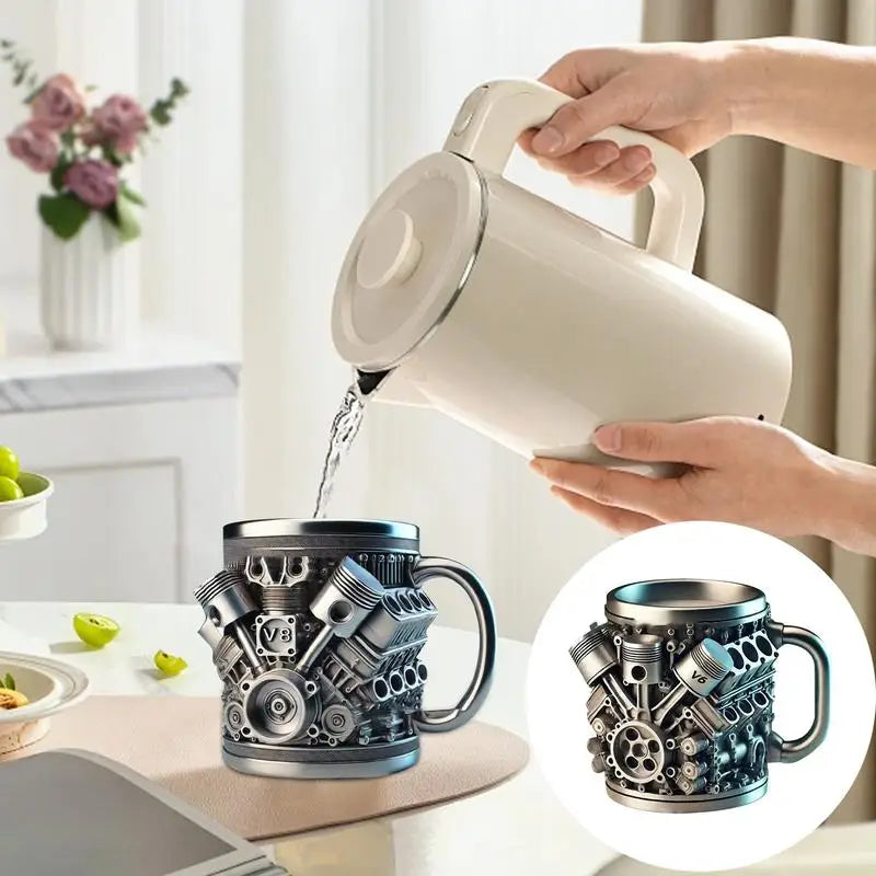 V6 V8 Engine Coffee Mug — Insulated Stainless Steel Cup for Car Lovers V6 & V8 Engine Coffee Mug — Stainless Steel Insulated Cup for Car Lovers & Gearheads
