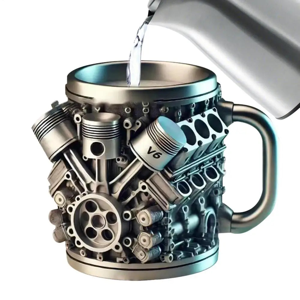 V6 V8 Engine Coffee Mug — Insulated Stainless Steel Cup for Car Lovers V6 & V8 Engine Coffee Mug — Stainless Steel Insulated Cup for Car Lovers & Gearheads