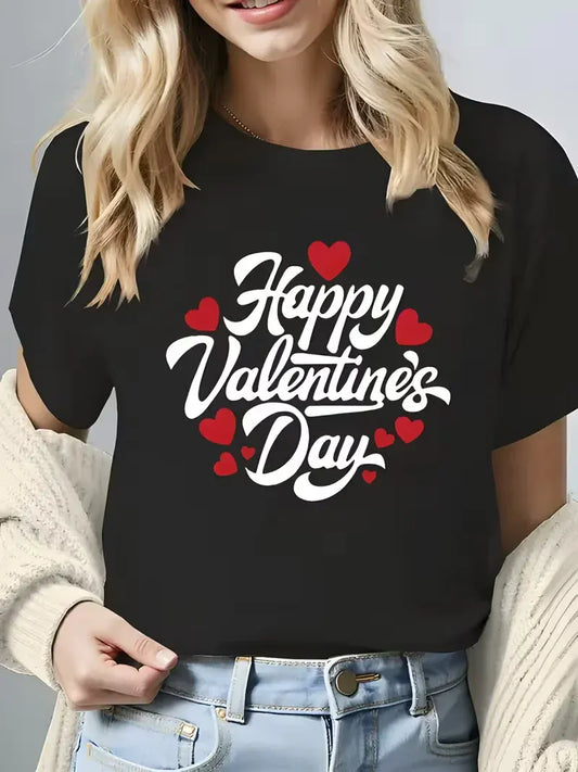 Valentine's Day Ladies Printed T-Shirt Machine Washable Breathable Comfortable Material Casual Love Theme Top for Women Valentine's Day Ladies Printed T-Shirt Machine Washable Breathable Comfortable Material Casual Love Theme Top for Women