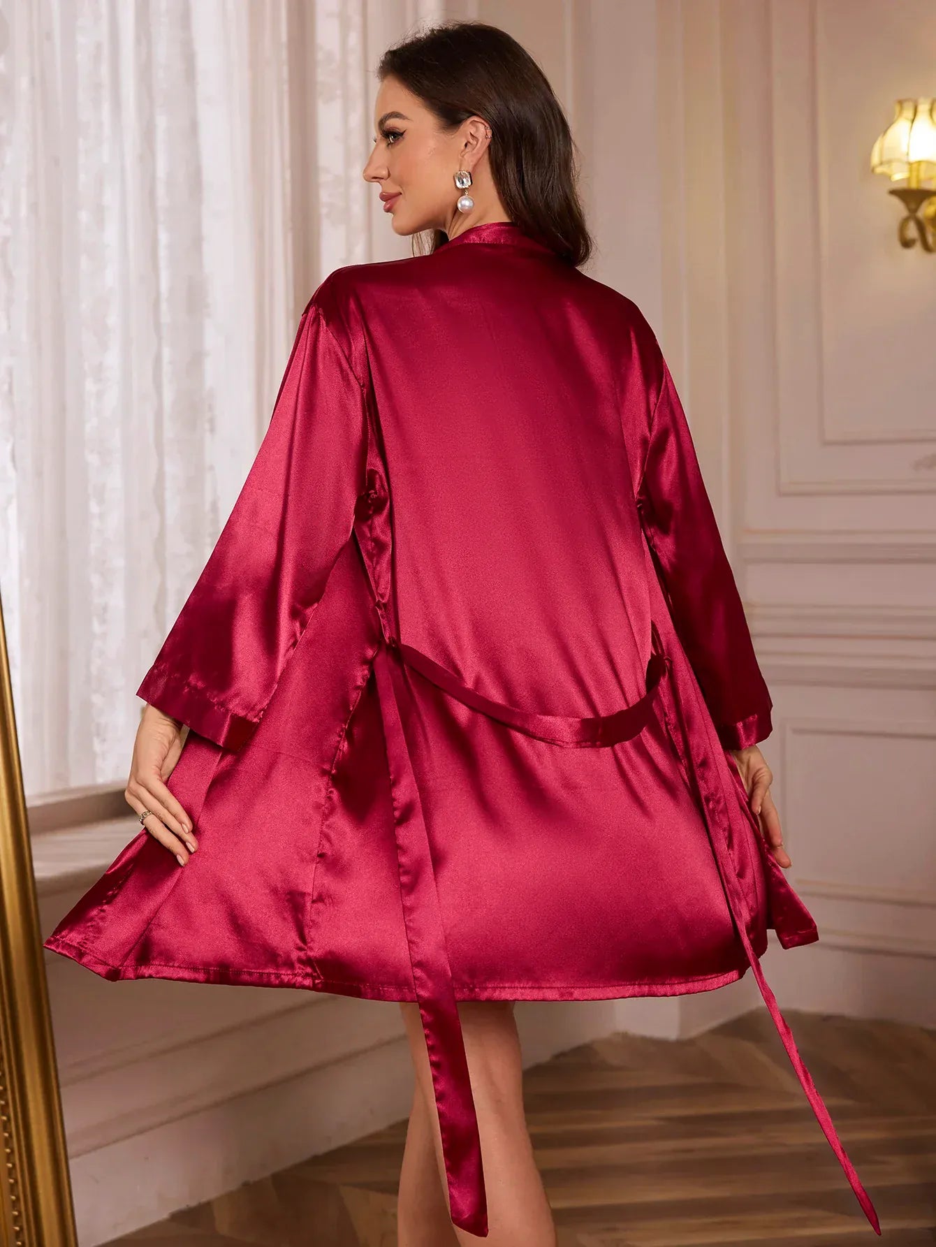 Valentine's Day Limited Edition Lace Decorated Robe And Nightdress Two Piece Set Gentle Sexy And Elegant Romantic Homewear Valentine's Day Limited Edition Lace Decorated Robe And Nightdress Two Piece Set Gentle Sexy And Elegant Romantic Homewear