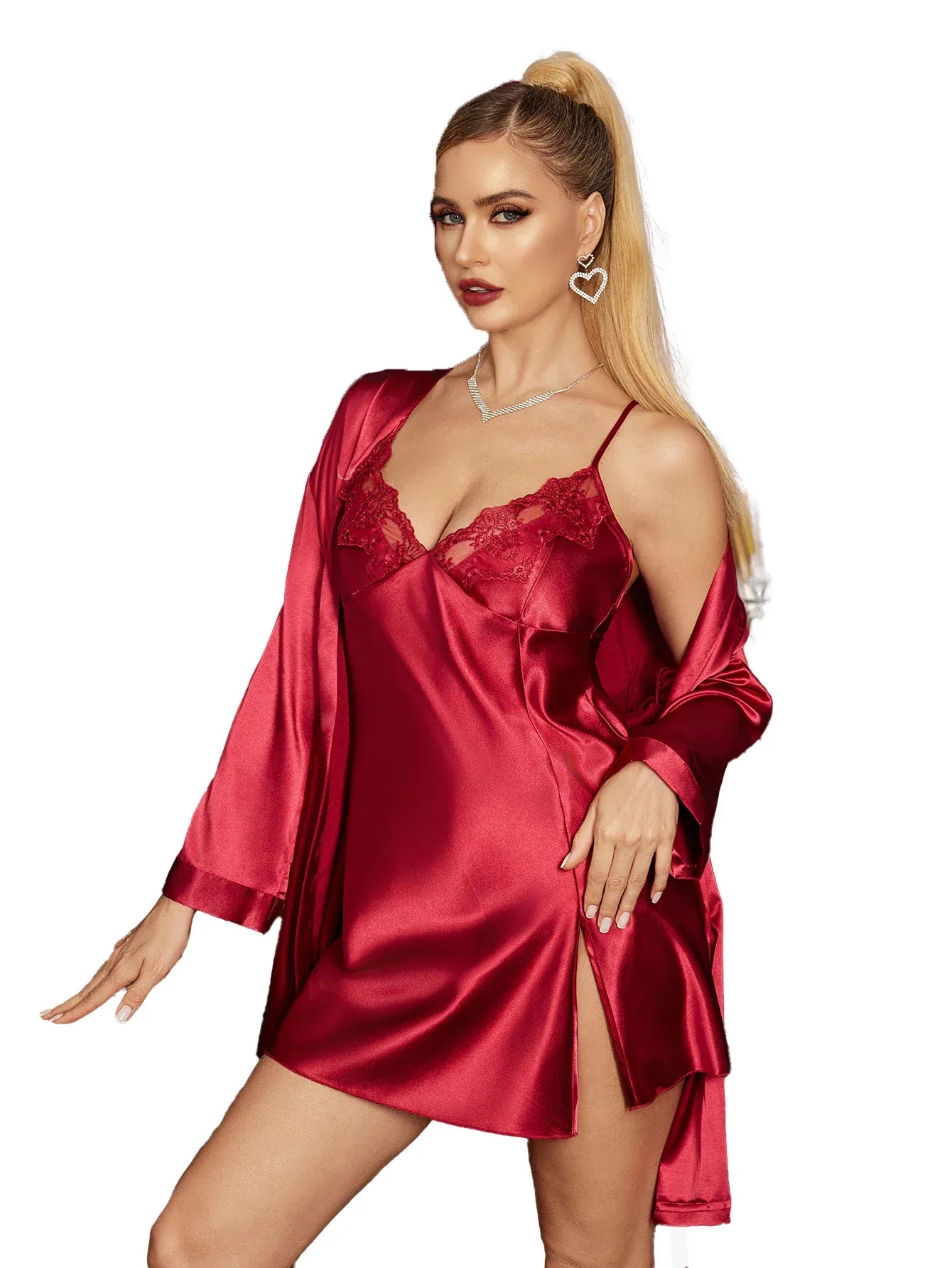 Valentine's Day Limited Edition Lace Decorated Robe And Nightdress Two Piece Set Gentle Sexy And Elegant Romantic Homewear Valentine's Day Limited Edition Lace Decorated Robe And Nightdress Two Piece Set Gentle Sexy And Elegant Romantic Homewear