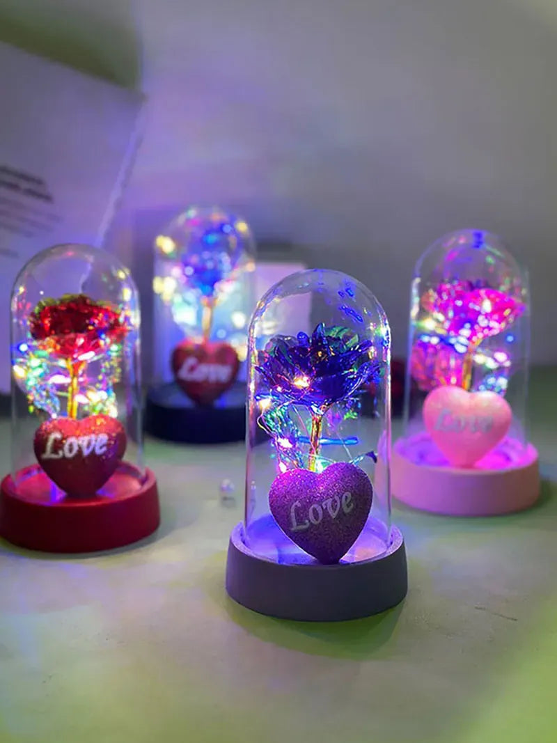 Valentine's Day Roses gift Romantic love plastic cover will glow home bedroom decor trinket Birthday decoration Party Party smal Valentine's Day Roses gift Romantic love plastic cover will glow home bedroom decor trinket Birthday decoration Party Party smal