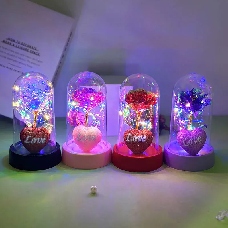 Valentine's Day Roses gift Romantic love plastic cover will glow home bedroom decor trinket Birthday decoration Party Party smal Valentine's Day Roses gift Romantic love plastic cover will glow home bedroom decor trinket Birthday decoration Party Party smal