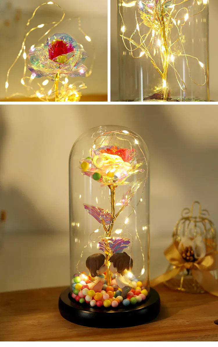 Valentines Day Gift for Girlfriend Eternal Rose LED Light Foil Flower In Glass Cover Mothers Day Wedding Favors Bridesmaid Gift Valentines Day Gift for Girlfriend Eternal Rose LED Light Foil Flower In Glass Cover Mothers Day Wedding Favors Bridesmaid Gift