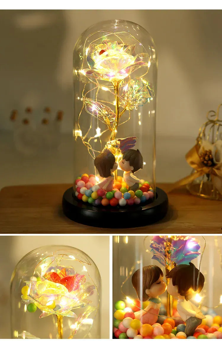 Valentines Day Gift for Girlfriend Eternal Rose LED Light Foil Flower In Glass Cover Mothers Day Wedding Favors Bridesmaid Gift Valentines Day Gift for Girlfriend Eternal Rose LED Light Foil Flower In Glass Cover Mothers Day Wedding Favors Bridesmaid Gift