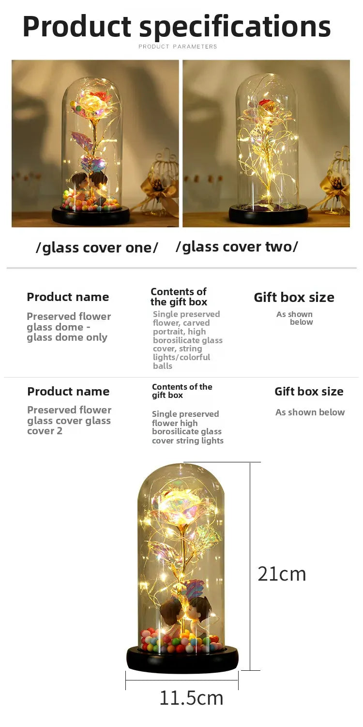 Valentines Day Gift for Girlfriend Eternal Rose LED Light Foil Flower In Glass Cover Mothers Day Wedding Favors Bridesmaid Gift Valentines Day Gift for Girlfriend Eternal Rose LED Light Foil Flower In Glass Cover Mothers Day Wedding Favors Bridesmaid Gift